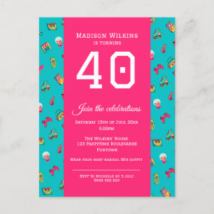 40th birthday Party Invitation Postcard, Hot Pink Postcard