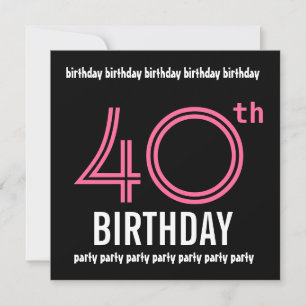 40th Birthday Party Invitation Template Pink Black