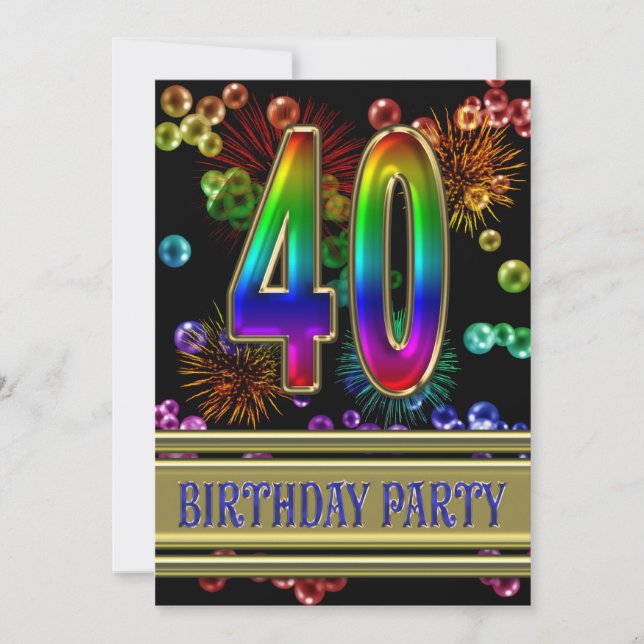40th Birthday party Invitation with bubbles (Front)