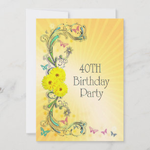 40th Birthday party Invitation with yellow flower