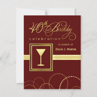 40th Birthday Party Invitations - Burgundy & Gold