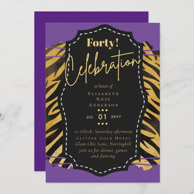 40th Birthday Party Invitations Glitter Glamour (Front/Back)
