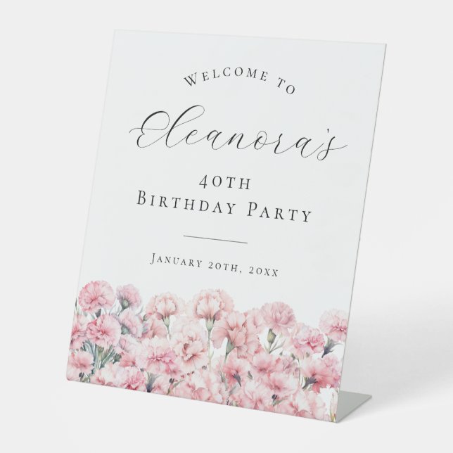 40th Birthday Party January Birth Flower Welcome Pedestal Sign (Front)