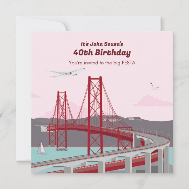 40th Birthday Party Lisbon Bridge invitation (Front)
