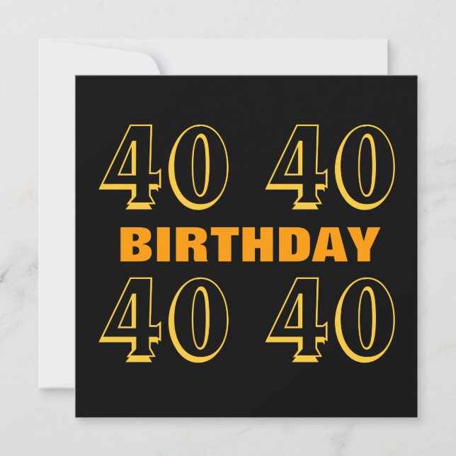 40th Birthday Party Modern Gold and Black W1019 Invitation (Front)
