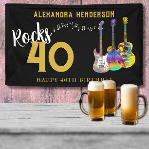 40th Birthday Party Music Guitars Rock and Roll Banner