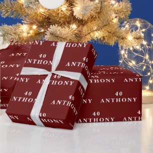 40th Birthday Party Name Burgundy Modern Pattern Wrapping Paper