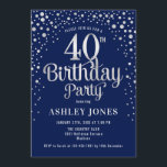 40th Birthday Party - Navy & Silver Invitation<br><div class="desc">40th Birthday Party Invitation.
Elegant design in dark navy blue and faux glitter silver. Features stylish script font and confetti. Message me if you need custom age.</div>