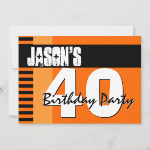 40th Birthday Party Orange and Black Stripes Invitation