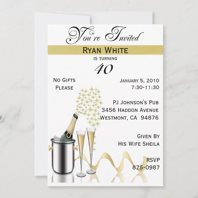 40th Birthday Party Personalised Invitation (Front)