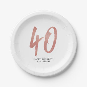 40th birthday party personalised rose gold paper plate