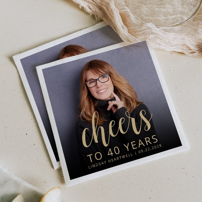 40th Birthday Party Photo Cheers Napkin (Creator Uploaded)