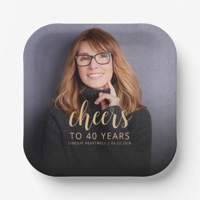 40th Birthday Party Photo Cheers Paper Plate (Front)