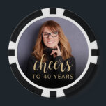 40th Birthday Party Photo Cheers Poker Chips<br><div class="desc">These custom 40th birthday poker chips feature the guest of honour's photo,  along with the word "Cheers" in elegant gold-coloured calligraphy script. A dark screen helps make the text pop. A great way to celebrate someone who's turning forty!</div>