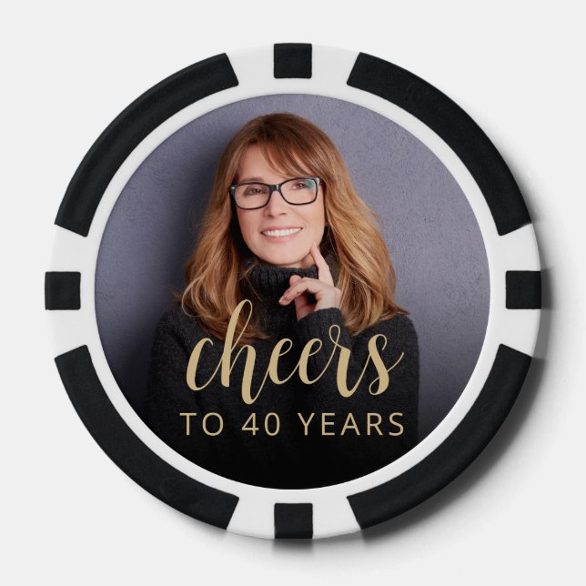 40th Birthday Party Photo Cheers Poker Chips (Front)