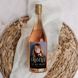 40th Birthday Party Photo Cheers Wine Label<br><div class="desc">This custom 40th birthday wine label features the guest of honour's personalised photo,  name,  and birthday,  along with the word "Cheers" in elegant gold-coloured calligraphy script. A dark screen helps make the text pop. A great way to celebrate someone who's turning forty!</div>
