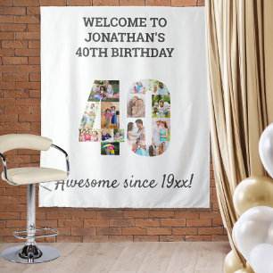 40th Birthday Party Photo Collage Backdrop Tapestry