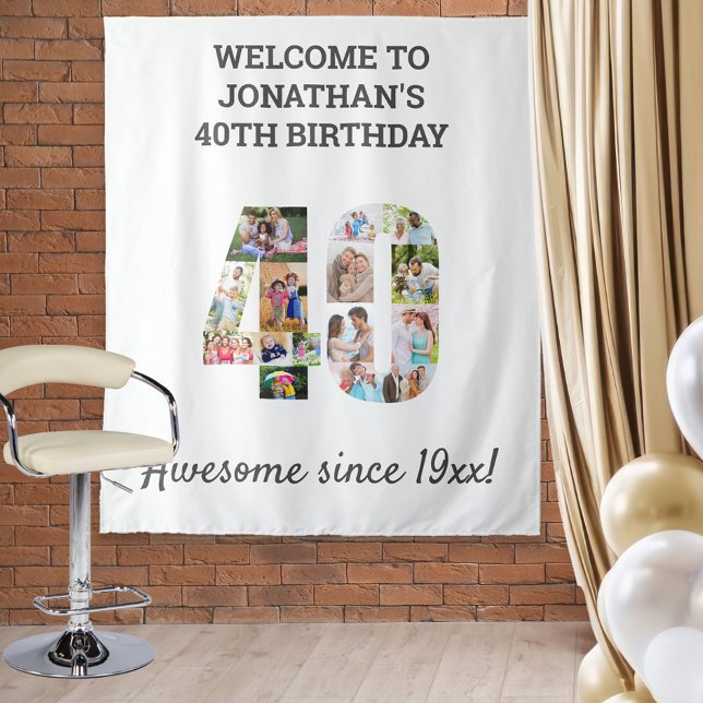 40th Birthday Party Photo Collage Backdrop Tapestry (Creator Uploaded)