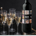 40th birthday party photo collage black wine label<br><div class="desc">A bottle label for a 40th birthday party,  celebrating her life with a collage of 8 of your photos.  Templates for a name,  age 40 and a date.  Date of birth or the date of the party.  White and gray colored letters.  Elegant black background.</div>