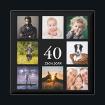 40th birthday party photo collage guy black magnet<br><div class="desc">A magnet for a 40th birthday party for a guy, celebrating his life with a collage of 8 of your own photos. Templates for the age 40 and a date. Date of birth or the date of the party. White coloured letters. Black background. Perfect as a party favour, keepsake or...</div>