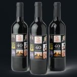 40th birthday party photo collage guy black wine label<br><div class="desc">A wine bottle label for a 40th birthday party for a guy,  celebrating his life with a collage of 8 of your own photos.  Templates for a name,  age 40 and a date.  Date of birth or the date of the party.  White coloured letters.  Black background.</div>
