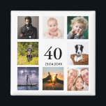 40th birthday party photo collage guy magnet<br><div class="desc">A magnet for a 40th birthday party for a guy, celebrating his life with a collage of 8 of your own photos. Templates for the age 40 and a date. Date of birth or the date of the party. Black coloured letters. White background. Perfect as a party favour, keepsake or...</div>