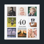 40th birthday party photo collage guy magnet<br><div class="desc">A magnet for a 40th birthday party for a guy, celebrating his life with a collage of 8 of your own photos. Templates for the age 40 and a date. Date of birth or the date of the party. Black coloured letters. White background. Perfect as a party favour, keepsake or...</div>