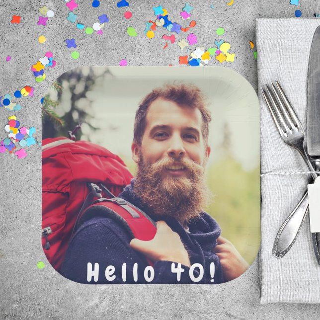 40th birthday party photo hello 40 guys men paper plate (Creator Uploaded)