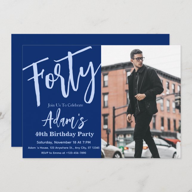 40th Birthday Party Photo  Invitation (Front/Back)