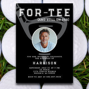 40th Birthday Party Photo Modern Golf Black Invitation