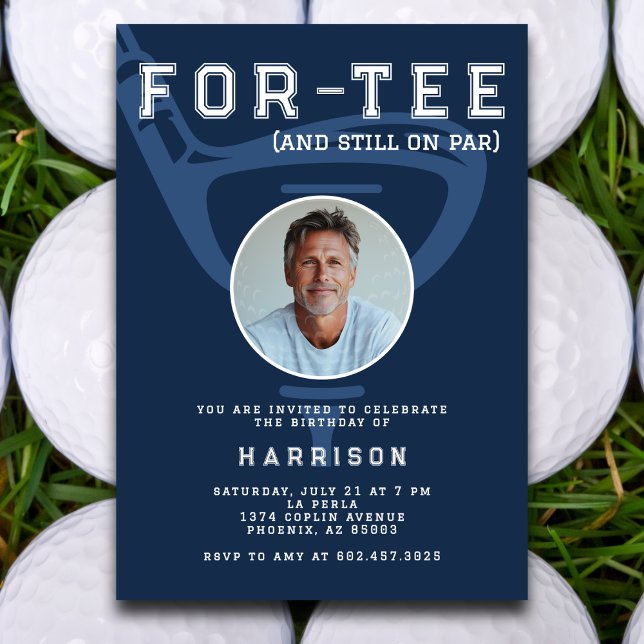 40th Birthday Party Photo Modern Golf Blue Invitation (Creator Uploaded)