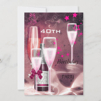 40th Birthday Party Pink Champagne 40 Invitation