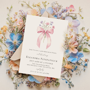 40th Birthday Party Pink Coquette Bow Wildflower Invitation