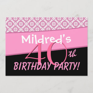 40th Birthday Party Pink Pattern Template