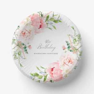 40th Birthday Party Pink Peony Floral Custom Paper Plate