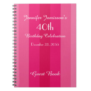 40th Birthday Party Pink Stripe Name Spiral Notebook