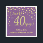 40th Birthday Party Purple and Gold Diamond Napkin<br><div class="desc">40th Birthday Party Invitation with Purple and Gold Glitter Diamond Background. Gold Confetti. Adult Birthday. Man or Woman Birthday. For further customisation,  please click the "Customise it" button and use our design tool to modify this template.</div>