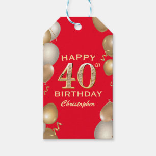 40th Birthday Party Red and Gold Balloons Gift Tags