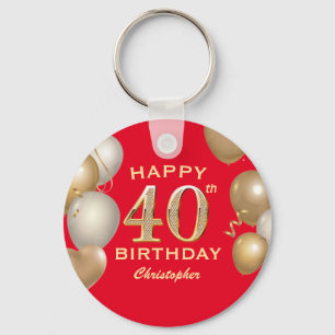 40th Birthday Party Red and Gold Balloons Key Ring