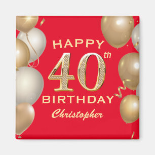 40th Birthday Party Red and Gold Balloons Magnet