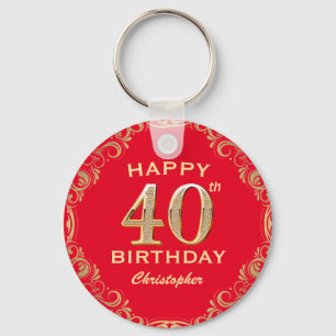 40th Birthday Party Red and Gold Glitter Frame Key Ring