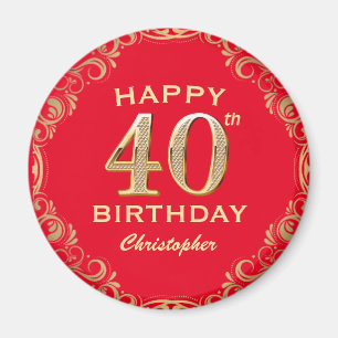 40th Birthday Party Red and Gold Glitter Frame Magnet