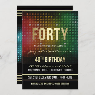 40th Birthday Party   Retro Disco Lights Invitation