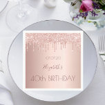 40th birthday party rose gold drips napkin<br><div class="desc">A napkin for a girly and glamourous 40th birthday party.  A rose gold background with an elegant faux rose gold drips,  paint drip look. The text: The name is written in dark rose gold with a large modern hand lettered style script. Template for name,  age 40 and a date.</div>
