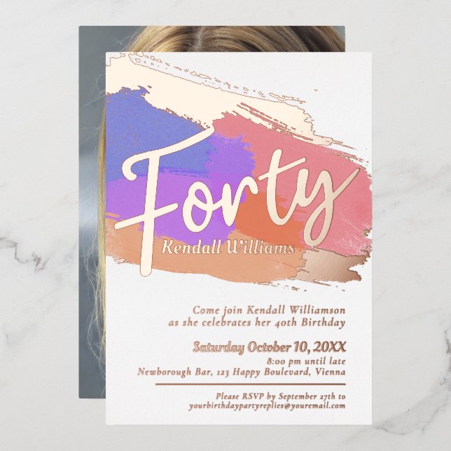 40th Birthday party rose gold foil photo abstract (Front/Back)