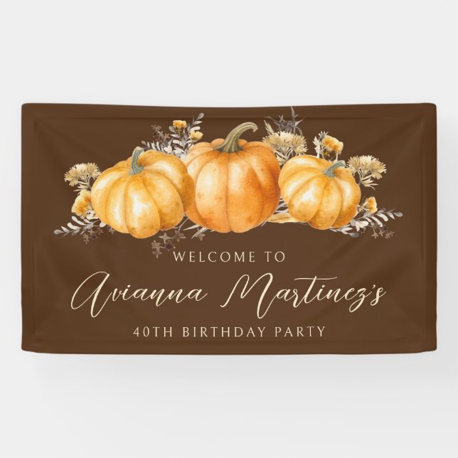 40th Birthday Party Rustic Boho Fall Pumpkin  Banner (Horizontal)
