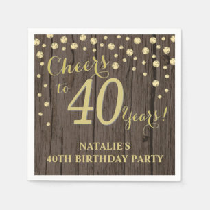 40th Birthday Party Rustic Wood and Gold Diamond N Napkin
