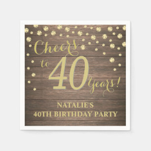 40th Birthday Party Rustic Wood and Gold Diamond Napkin