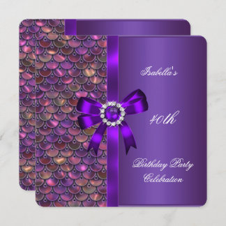 40th Birthday Party Sequins Pink Purple Diamond Invitation
