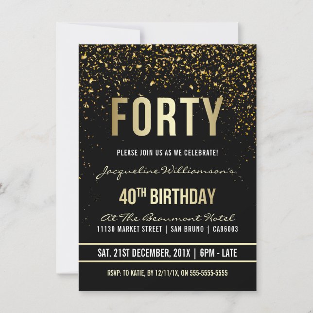 40th Birthday Party | Shimmering Gold Confetti Invitation (Front)